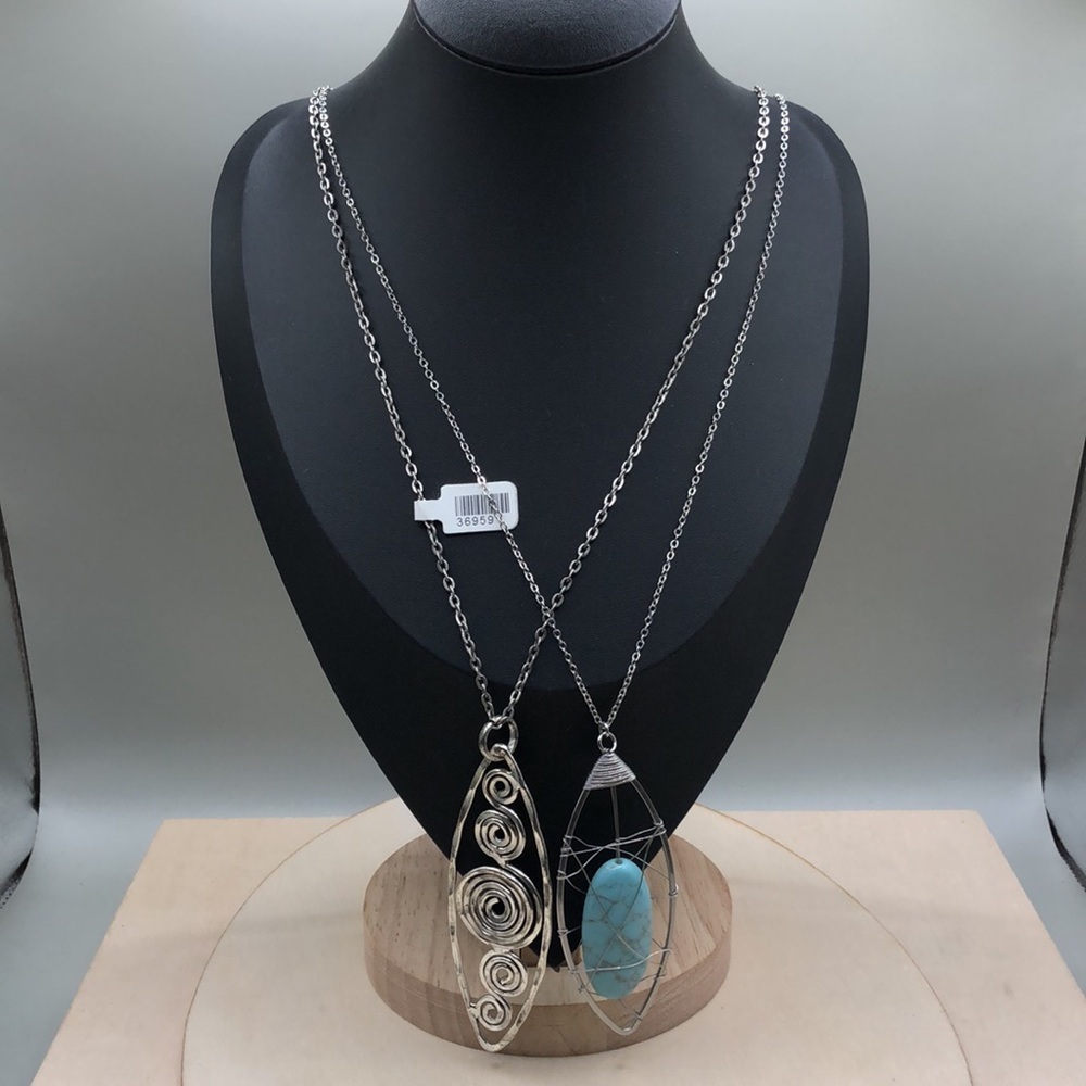 Bundle 2 Artisan Boho Style Long Chain Pendant Necklaces-Boho,